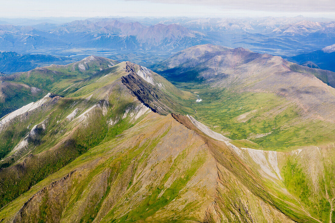 Aerial view of mountain ridges in the Brooks Range, Alaska, United States of America