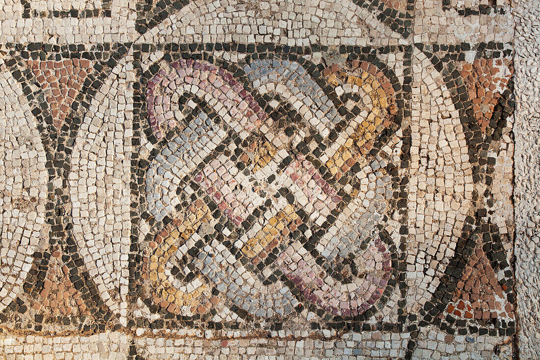 Decorative mosaic of tile in the Synagogue of Sardis, Sardis, Turkey