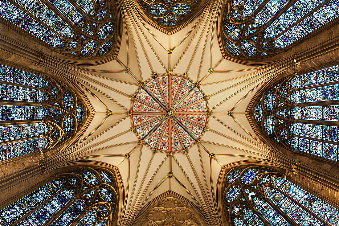 Architectural detail of York Minster ceiling, York, Yorkshire, England
