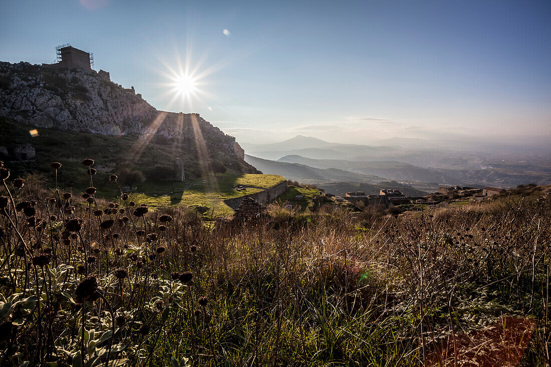 Ruins of a stone walls, Corinth, Greece