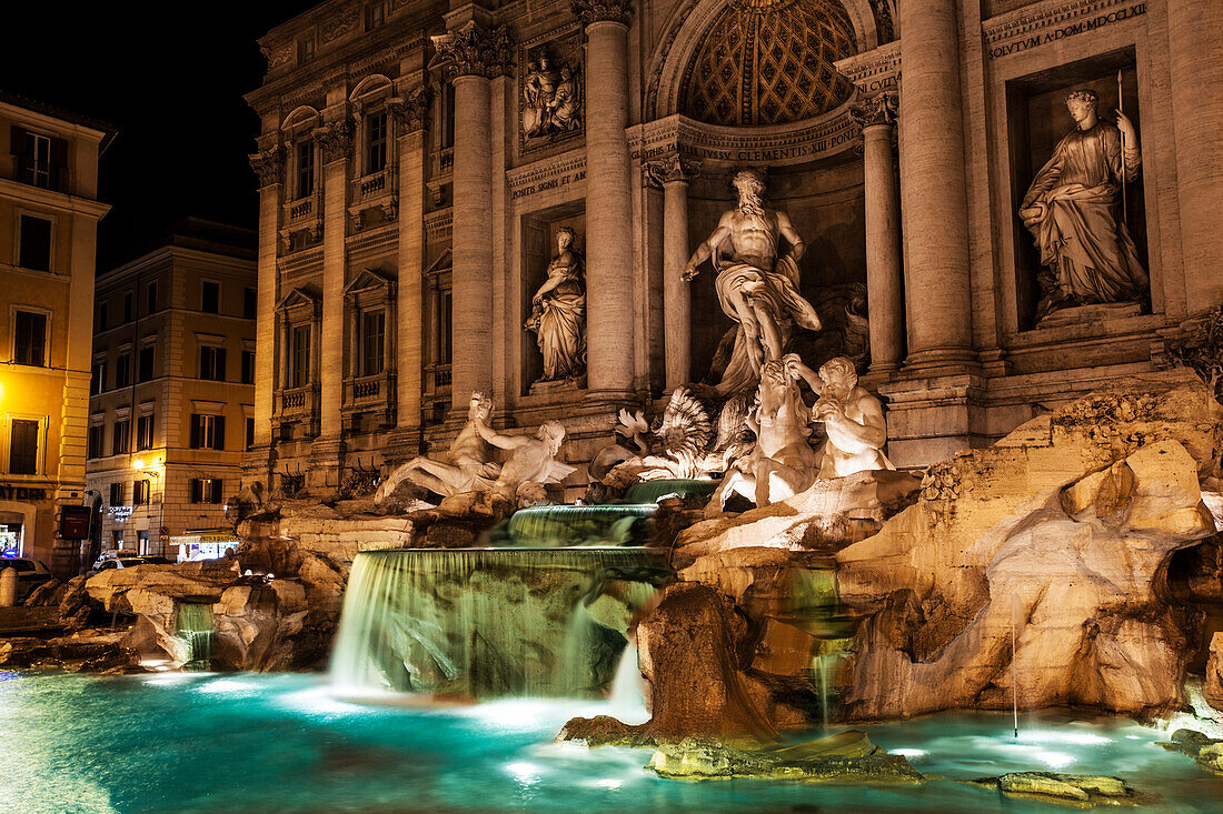 Trevi Fountain at nighttime, Rome, Italy