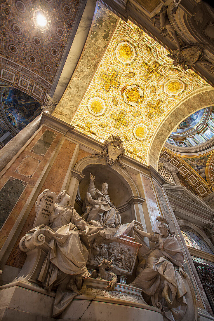 Statues and ornate ceiling, St. Peter's Basilica, Rome, Italy