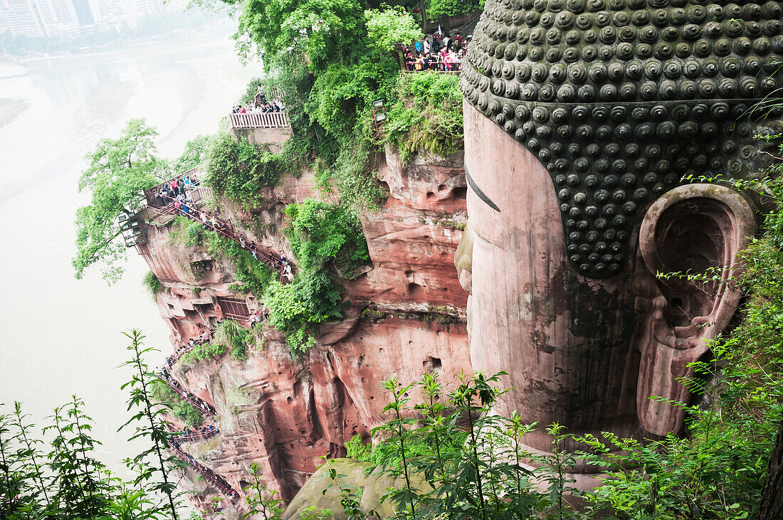 Giant Buddha from Leshan, the largest stone statue of Buddha around the world, 71 metres tall, Sichuan province, China