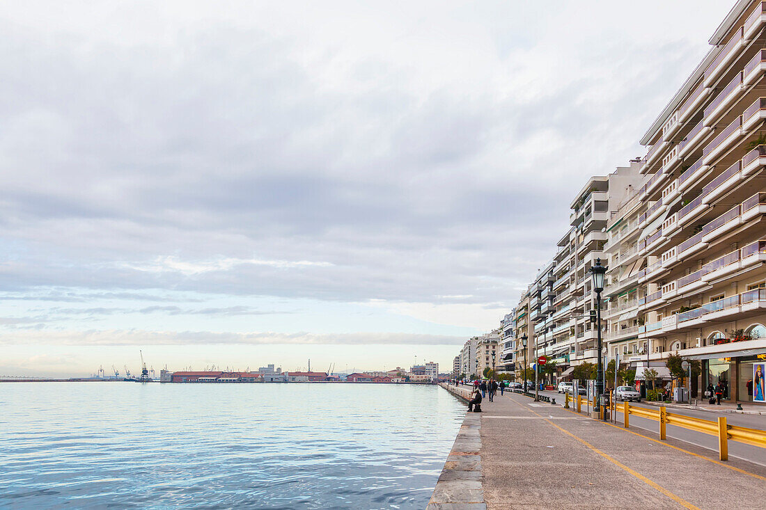 Residential buildings along the waterfront of the Aegean Sea, Thessaloniki, Greece