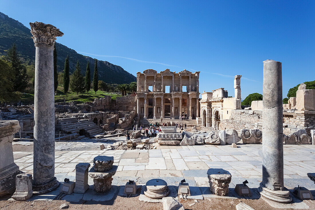 Tourists at Celsus Library, Ephesus, Izmir, Turkey