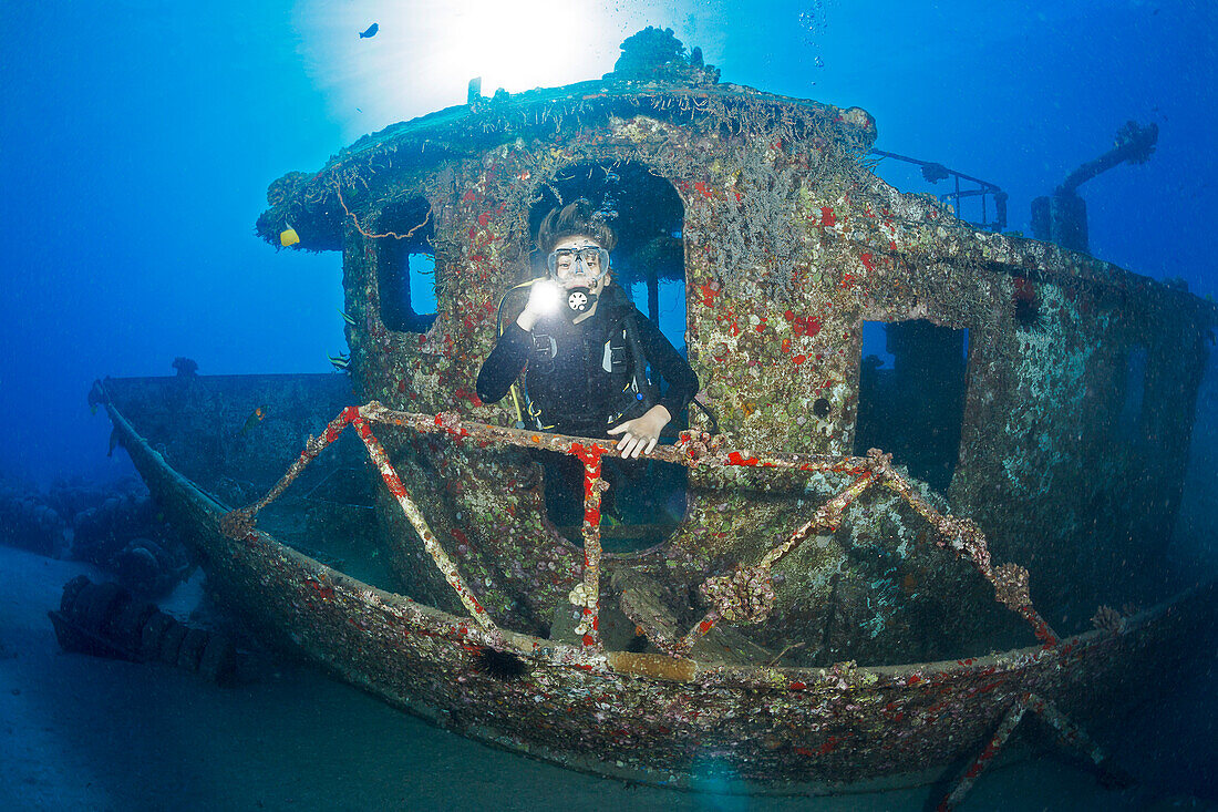 Diver on the wreck of the St. Anthony, off Maui, Hawaii, United States of America