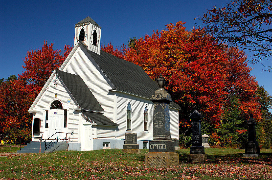 church, wooden church, white, cemetery, autumn, Indian Summer, Riverview, New Brunswick, Canada