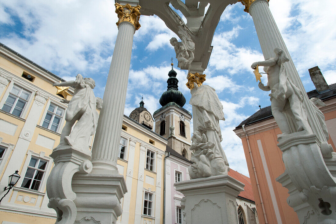 Holy Trinity Column on the Holy Trinity Square, Stein an der Donau, UNESCO World Heritage Site The Wachau Cultural Landscape, Lower Austria, Austria