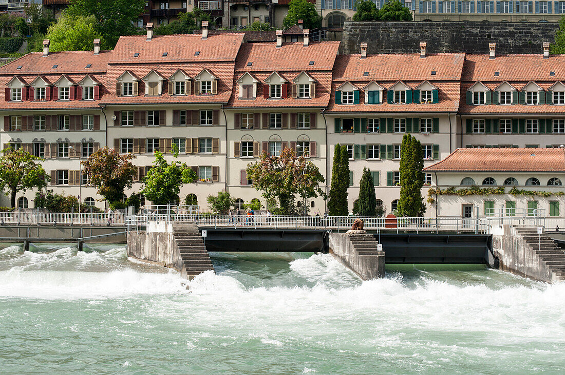 Houses of the old town on the River Aare, UNESCO World Heritage Site Old Town of Bern, Canton of Bern, Switzerland