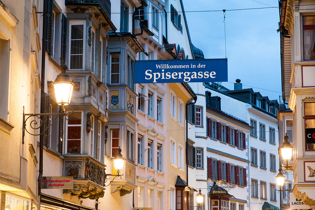 old town at dusk, St. Gallen, Canton of St. Gallen, Switzerland