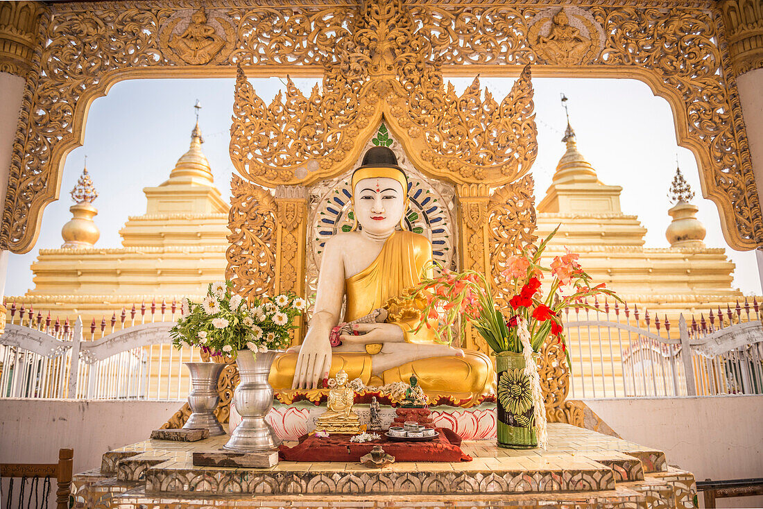Buddha at Kuthodaw Pagoda, at the foot of Mandalay Hill, Mandalay Region, Myanmar Burma, Asia