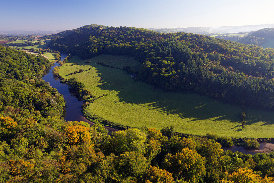 Autumn view north over Wye Valley from Symonds Yat Rock, Forest of Dean, Herefordshire, England, United Kingdom, Europe