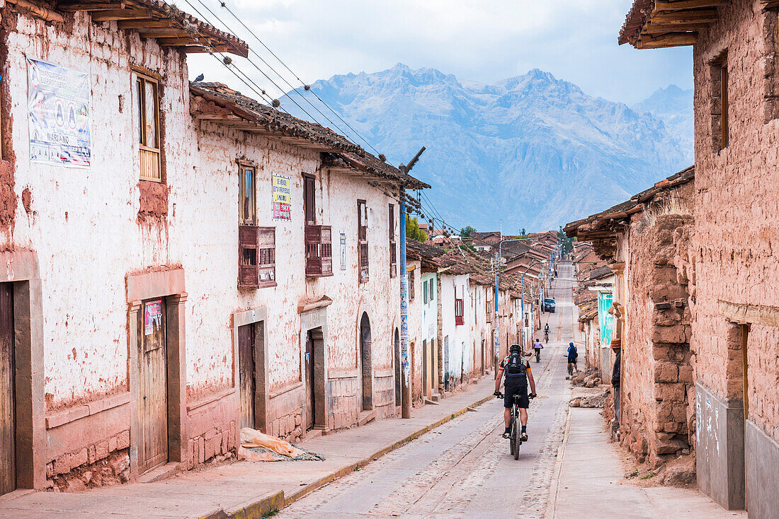 Cycling through Maras, near Cusco Cuzco, Peru, South America