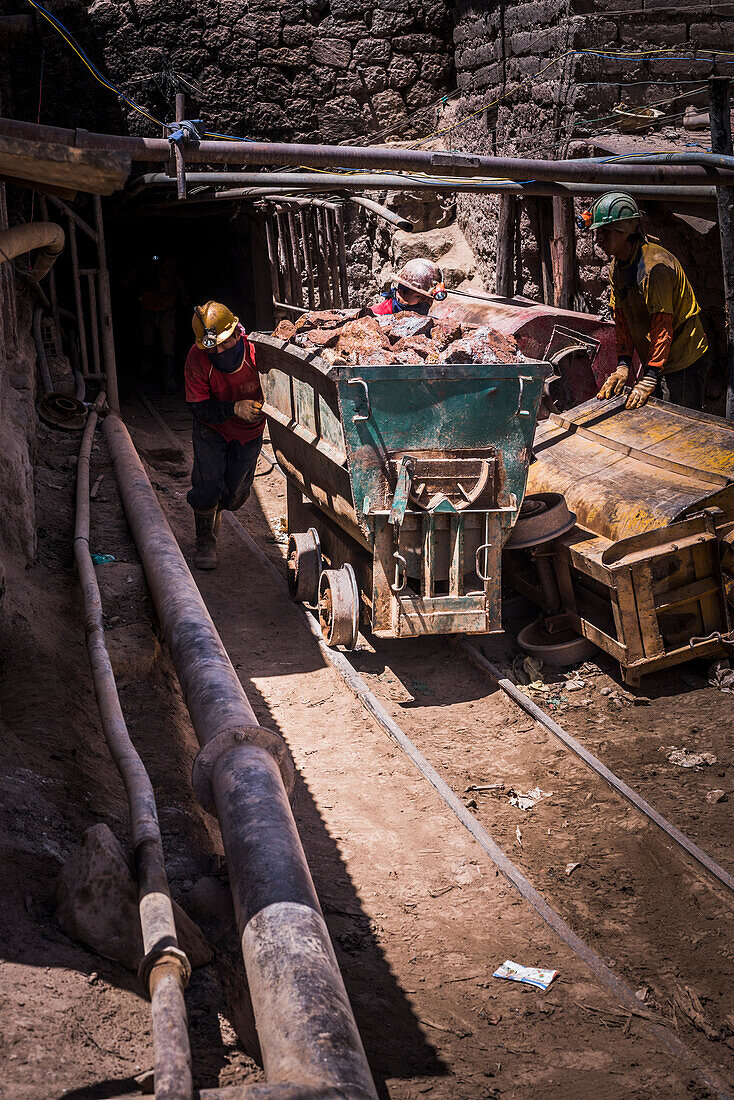 Miners mining at Potosi silver mines, Department of Potosi, Bolivia, South America