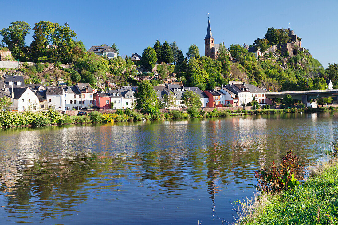 Saarburg with castle ruin and Saar River, Rhineland-Palatinate, Germany, Europe