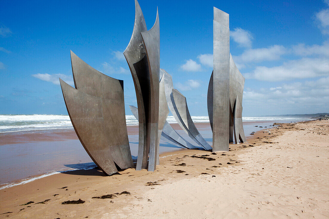 Landing memorial on Omaha beach to D-Day Landing, Normandy, France, Europe