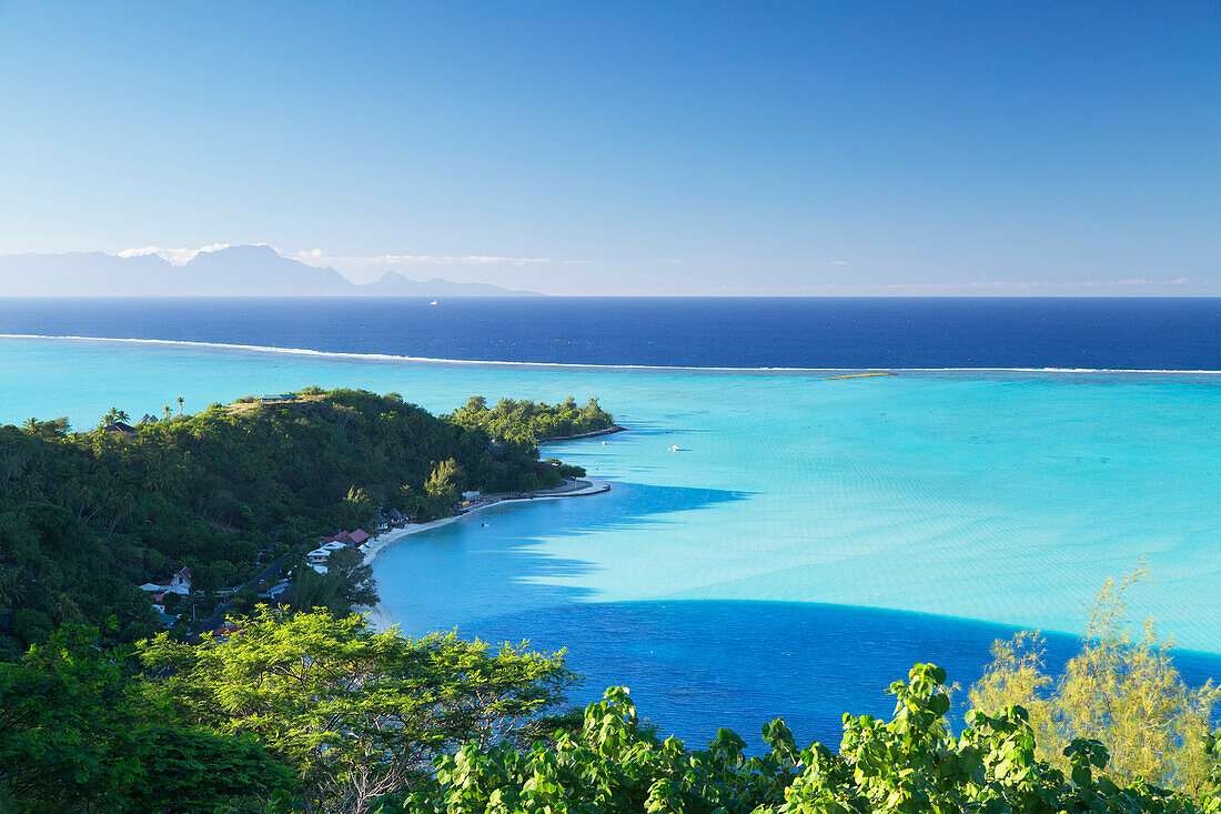 View of Matira Beach and lagoon, Bora Bora, Society Islands, French Polynesia, South Pacific, Pacific
