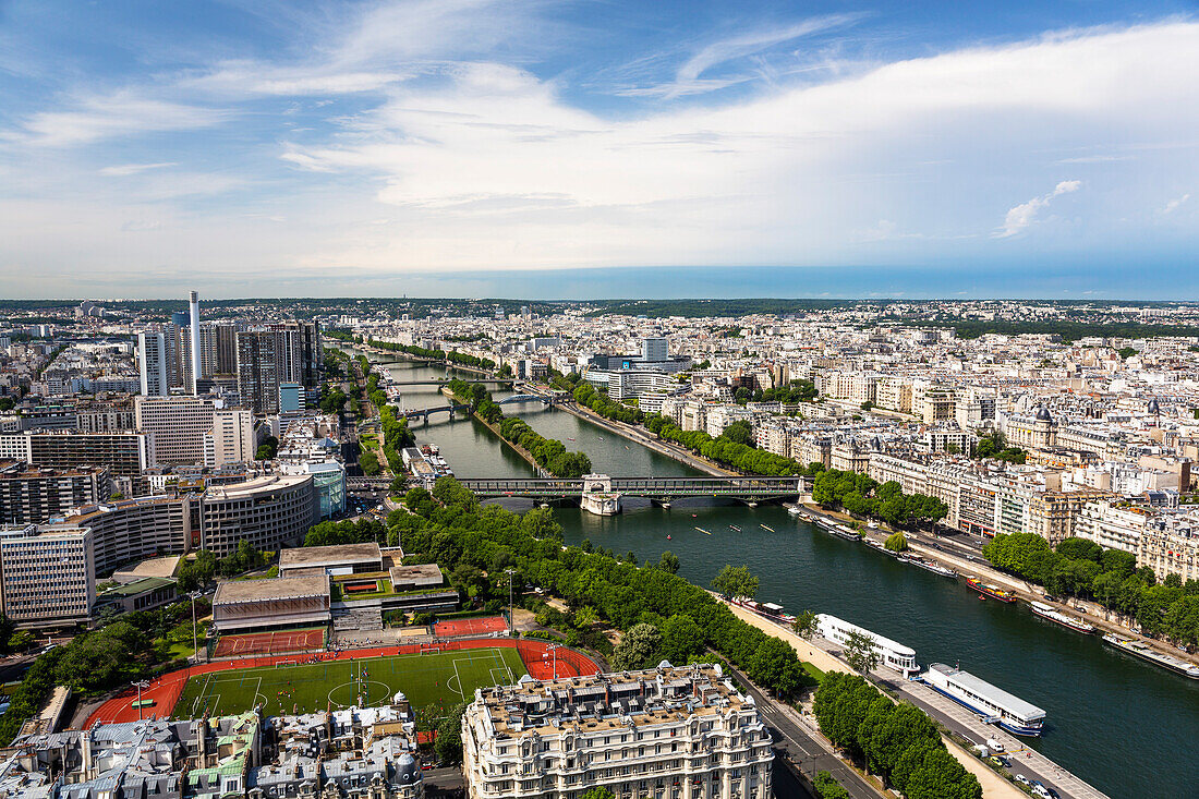 The river Seine with the Ile aux Cygnes as seen from the Eiffel Tower, Paris, France, Europe