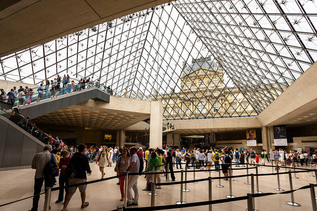 Interior view of the Louvre museum, Inside the glass pyramid, Paris, France, Europe