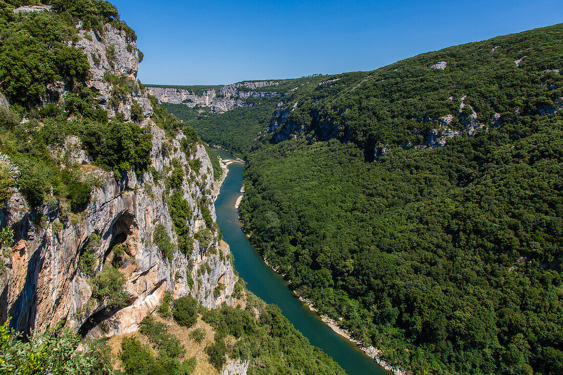 view from the la madeleine belvedere, nature reserve of the gorges of the ardeche, saint-remeze, ardeche (07), france