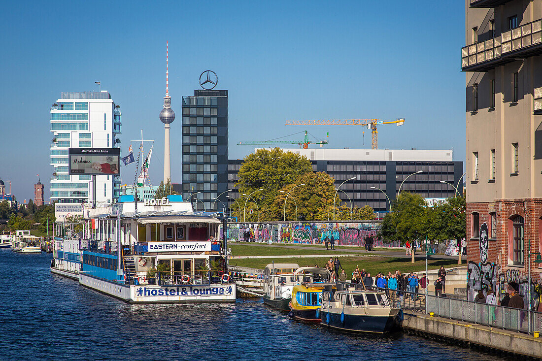 boat ride on the spree with the fernsehturm tower in the background, berlin, germany
