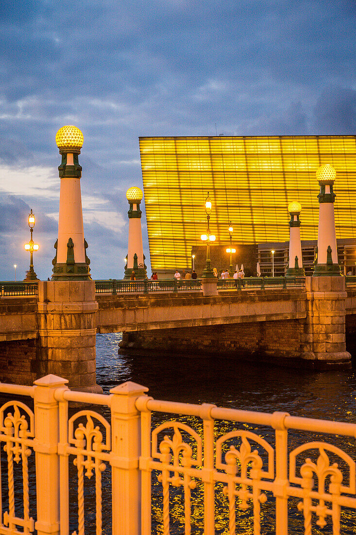 contemporary architecture, the kursaal convention center, kursall cubes, and la zurriola bridge, san sebastian, donostia, basque country, spain