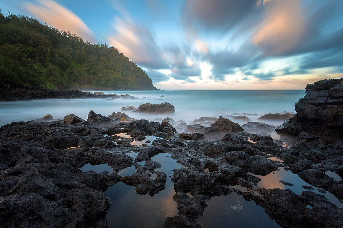 beach of black volcanic rock, hana, maui, hawaii, united states, usa