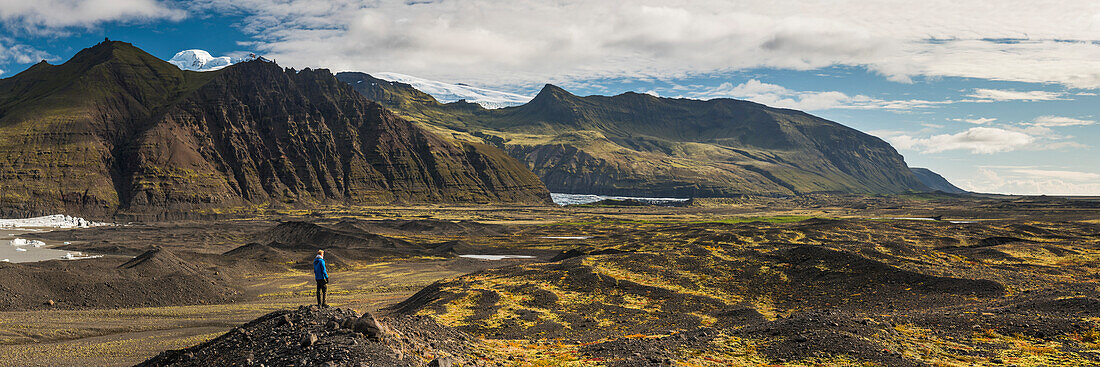 Tourist in Skaftafell National Park, South Region of Iceland Sudurland, Iceland, Polar Regions