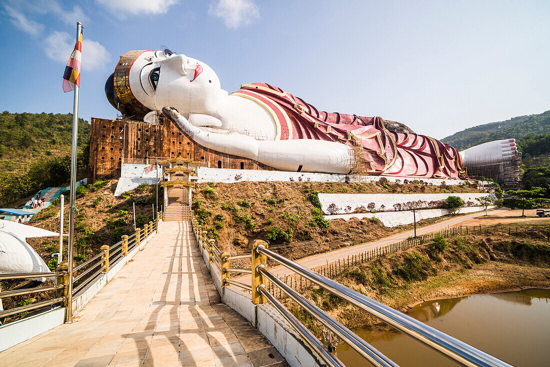 Win Sein Taw Ya 180m Reclining Buddha, the largest Buddha Image in the world, Mudon, Mawlamyine, Mon State, Myanmar Burma, Asia