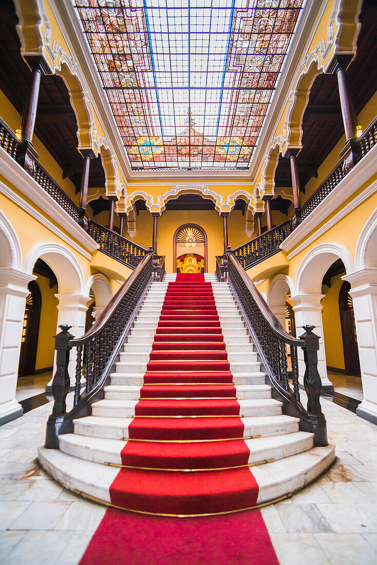 Colonial staircase at Archbishops Palace in Lima, Peru, South America
