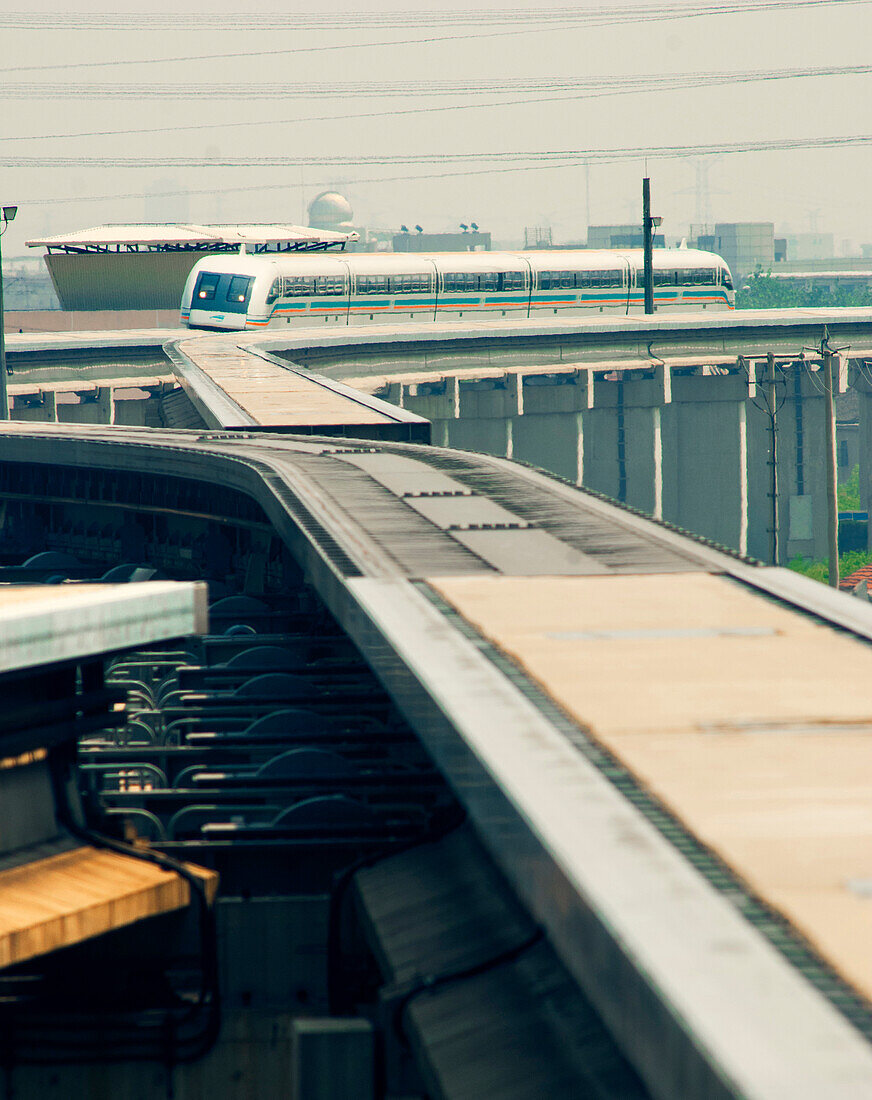 The Maglev train shuttle arriving at Shanghai airport, Shanghai, China, Asia