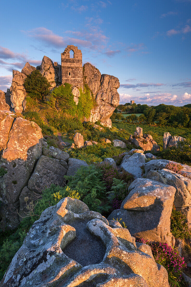 The 15th century ruined chapel on top of Roche Rock, Roche, Cornwall, England, United Kingdom, Europe