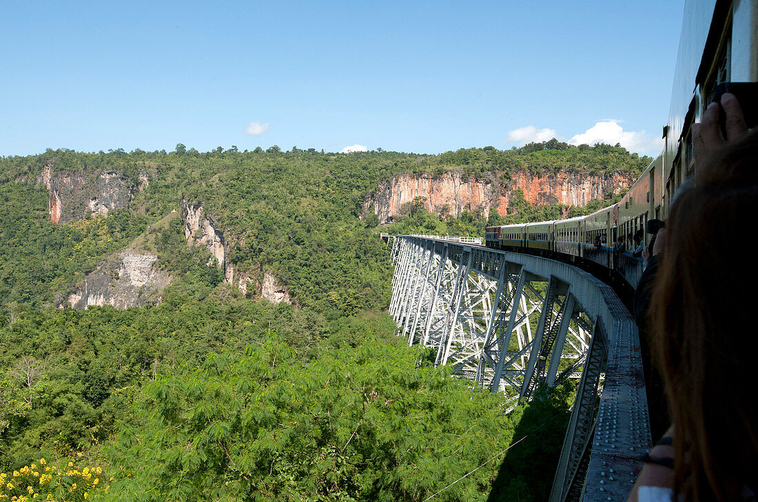The Goteik viaduct, constructed in 1899, 689 metres long and approximately 250 metres high, Nawnghkio, Shan state, Myanmar Burma, Asia