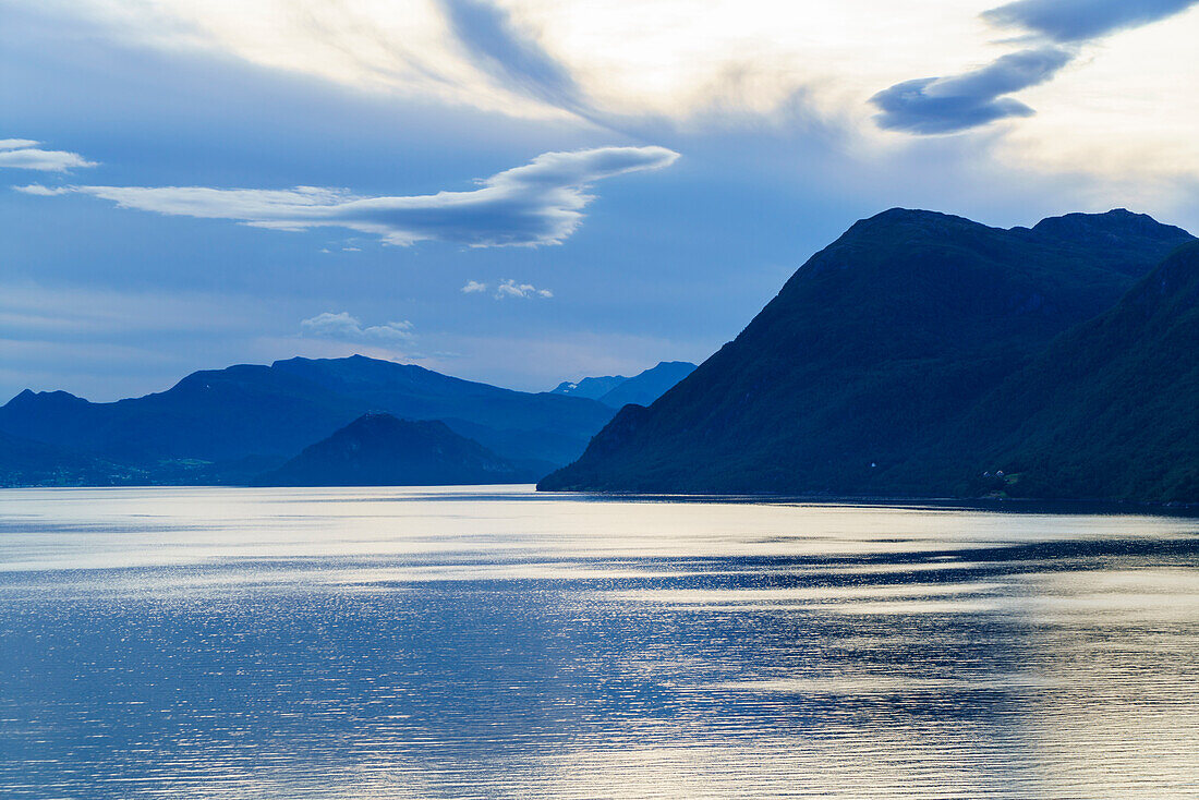 Dawn on Storfjord Storfjorden, Norway, Scandinavia, Europe