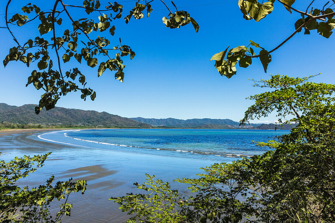 View from Tambor across Ballena Bay towards Pochote on the southern tip of the Nicoya Peninsula, Tambor, Puntarenas, Costa Rica, Central America