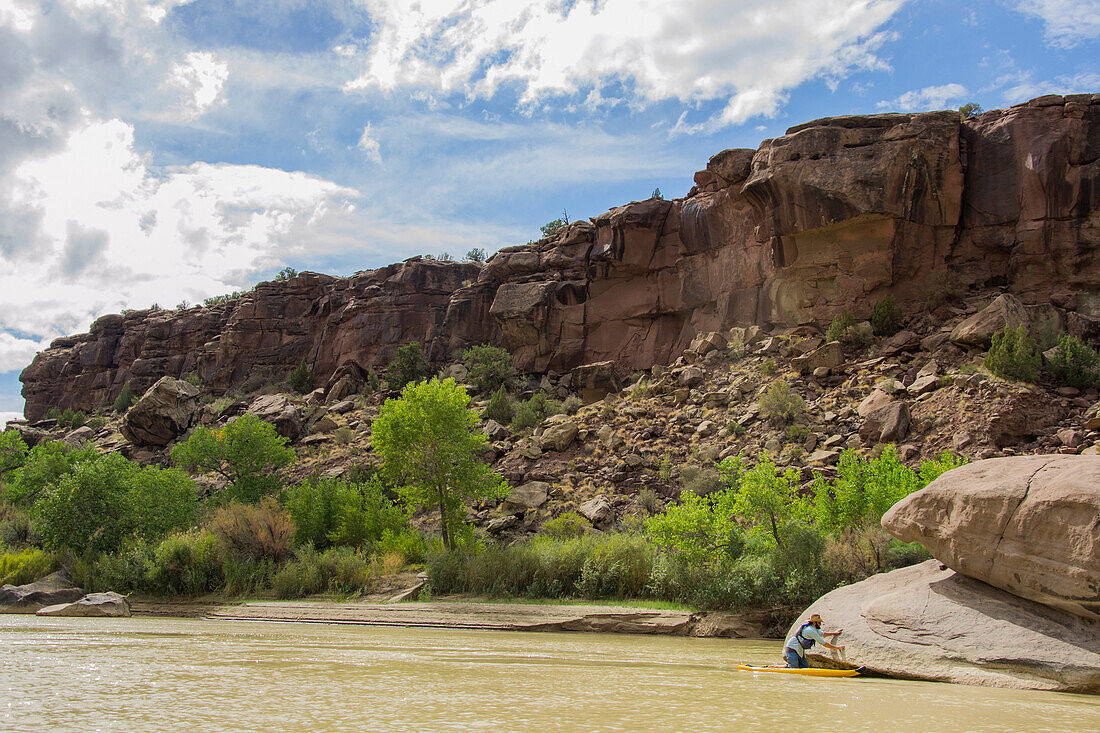 SUP in Desolation Canyon along the Green River in Utah.