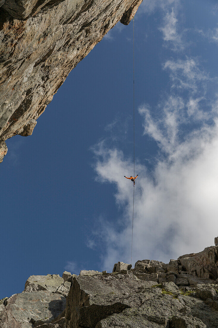 Alpine Highline Project in the Swiss Alps above the Monte Forno glacier.