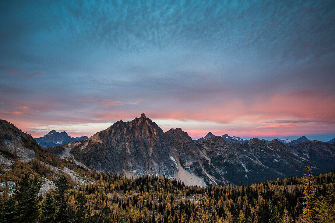 The Pasayten Wilderness of Washington at sunset.