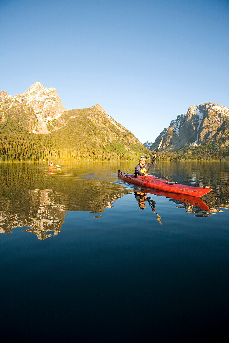 Kayaking on Jackson Lake. Grand Teton NP, WY