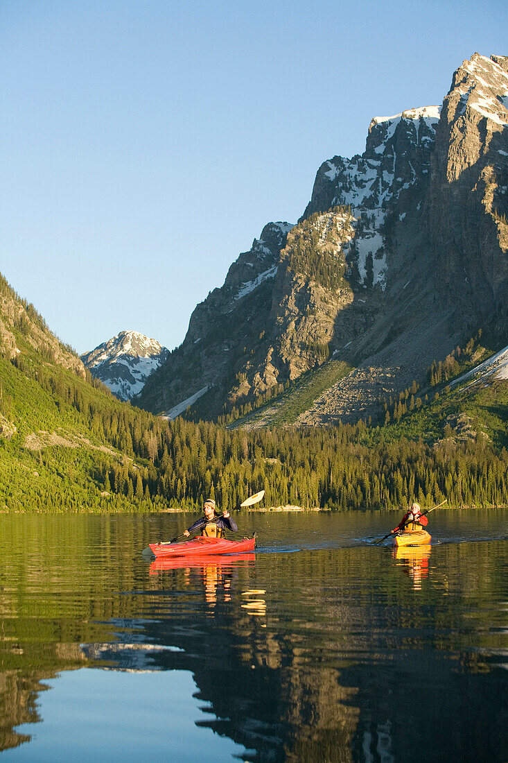 Kayaking on Jackson Lake. Grand Teton NP, WY