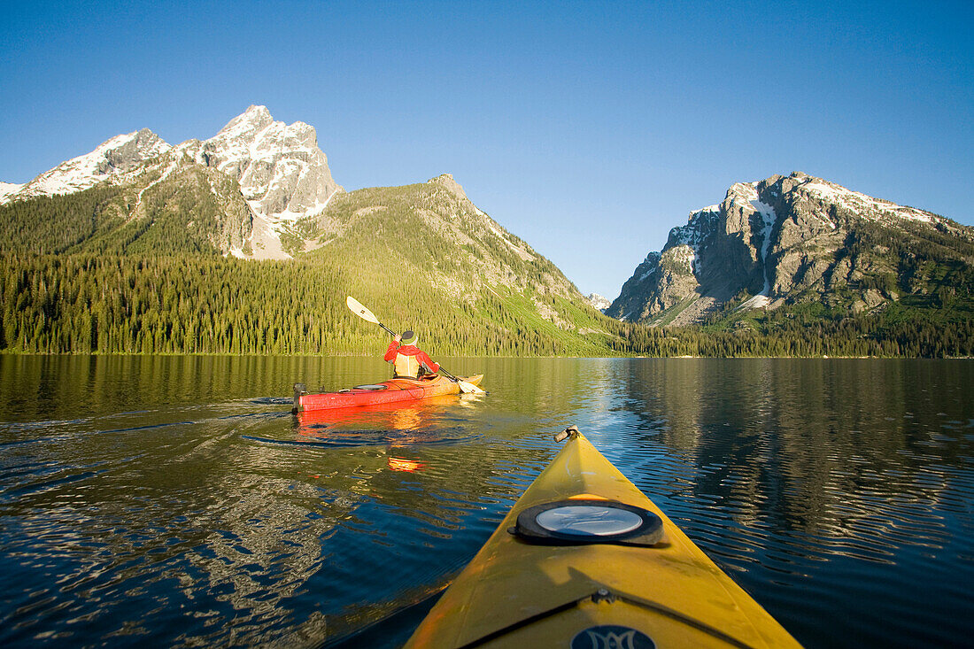 Kayaking on Jackson Lake. Grand Teton NP, WY