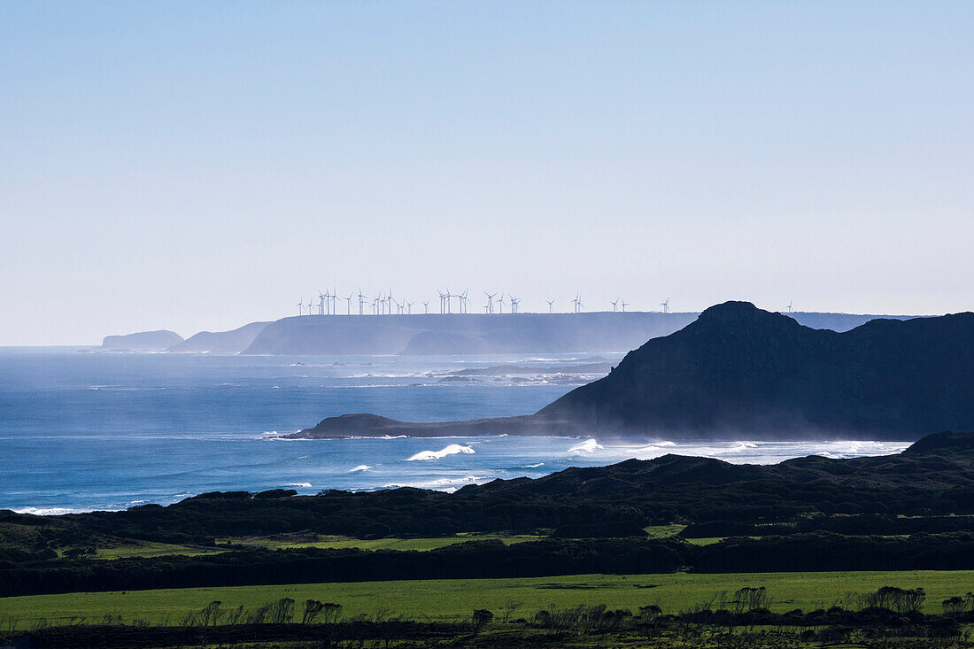View looking towards Woolworth wind farm from Marrawah on Tasmania's West Coast.