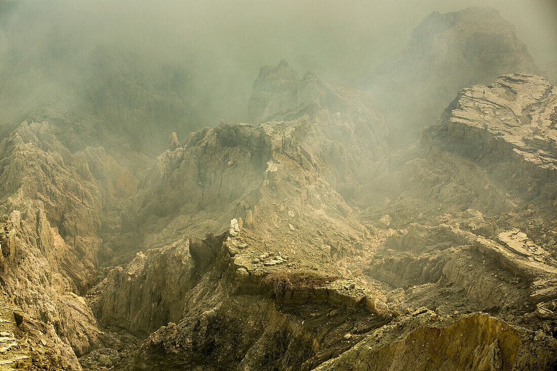 Eroded volcanic landforms of Kawah Ijen volcano, Banyuwangi, Java, Indonesia