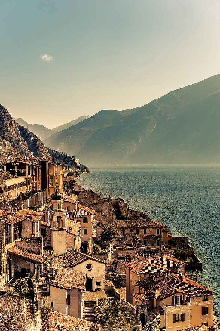 Shoreline at Limone Sul Garda, Lake Garda, Alps, Lombardy, Italy