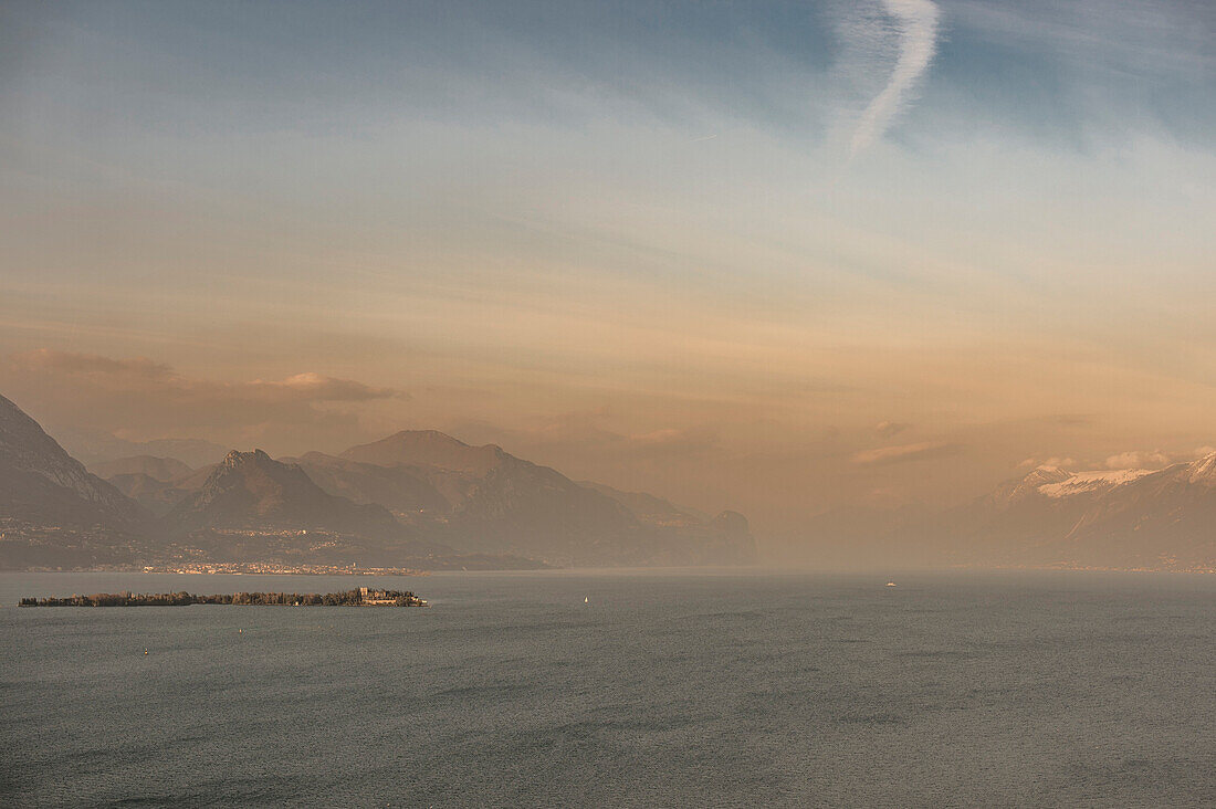 Manerba del Garda at sunset, Lake Garda, Alps, Lombardy, Italy