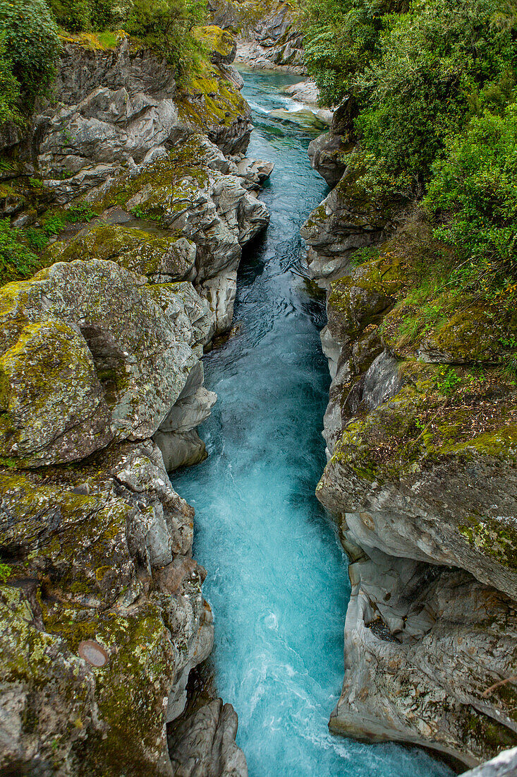 High angle view of river in rock formation