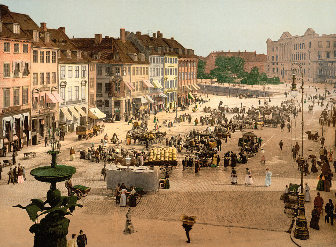 Hochbrucke Square, Copenhagen, Denmark, Photochrome Print, circa 1900