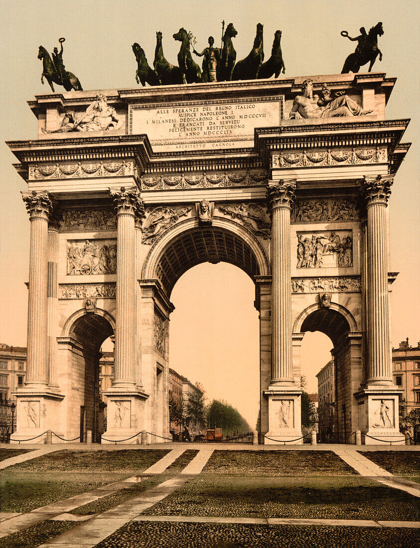 Arch of Peace, Milan, Italy, Photochrome Print, circa 1900