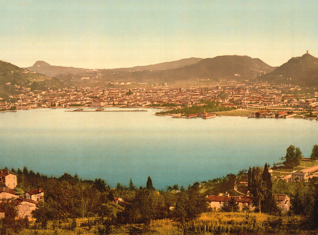 General View, Como, Lake Como, Italy, Photochrome Print, circa 1900