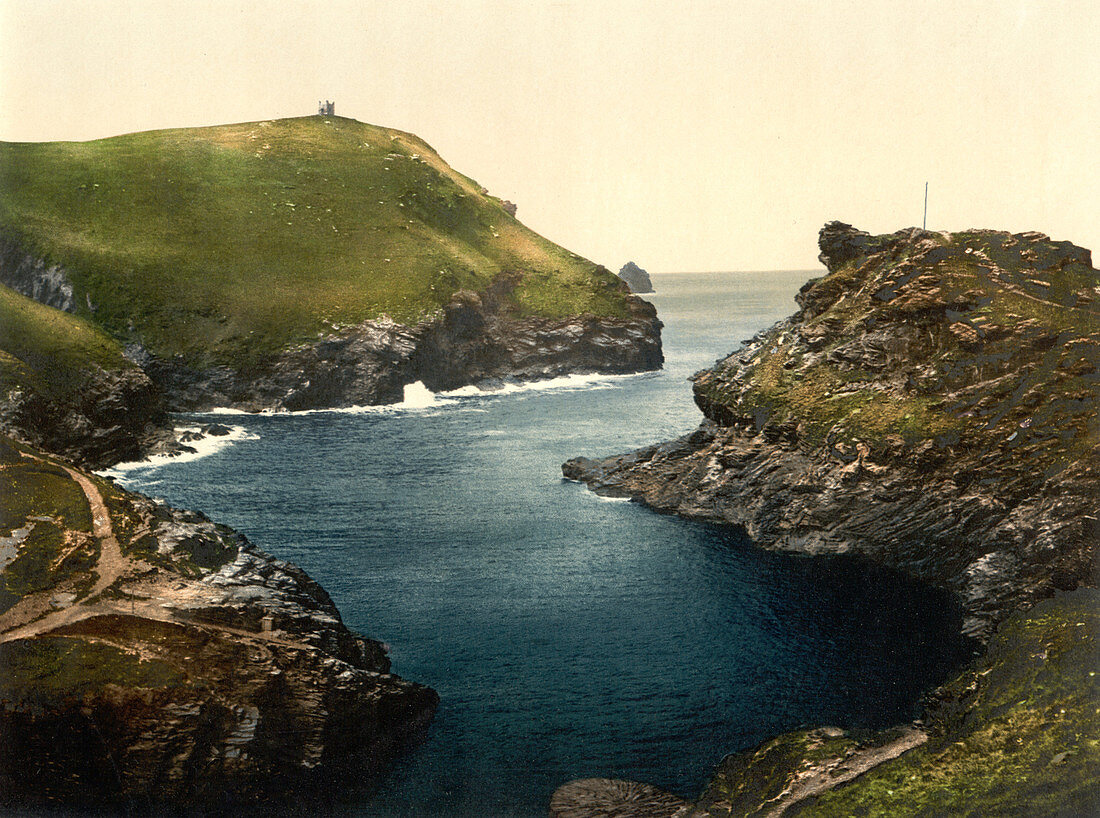 Entrance to Harbor, Boscastle, Cornwall, England, Photochrome Print, circa 1900